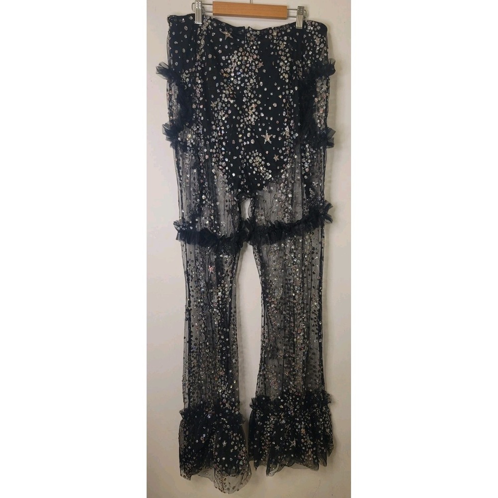 Black Mesh Sparkle Nights Sequin Pants Size 1X Plus Size Club Concert Disco Rave - Picture 3 of 9